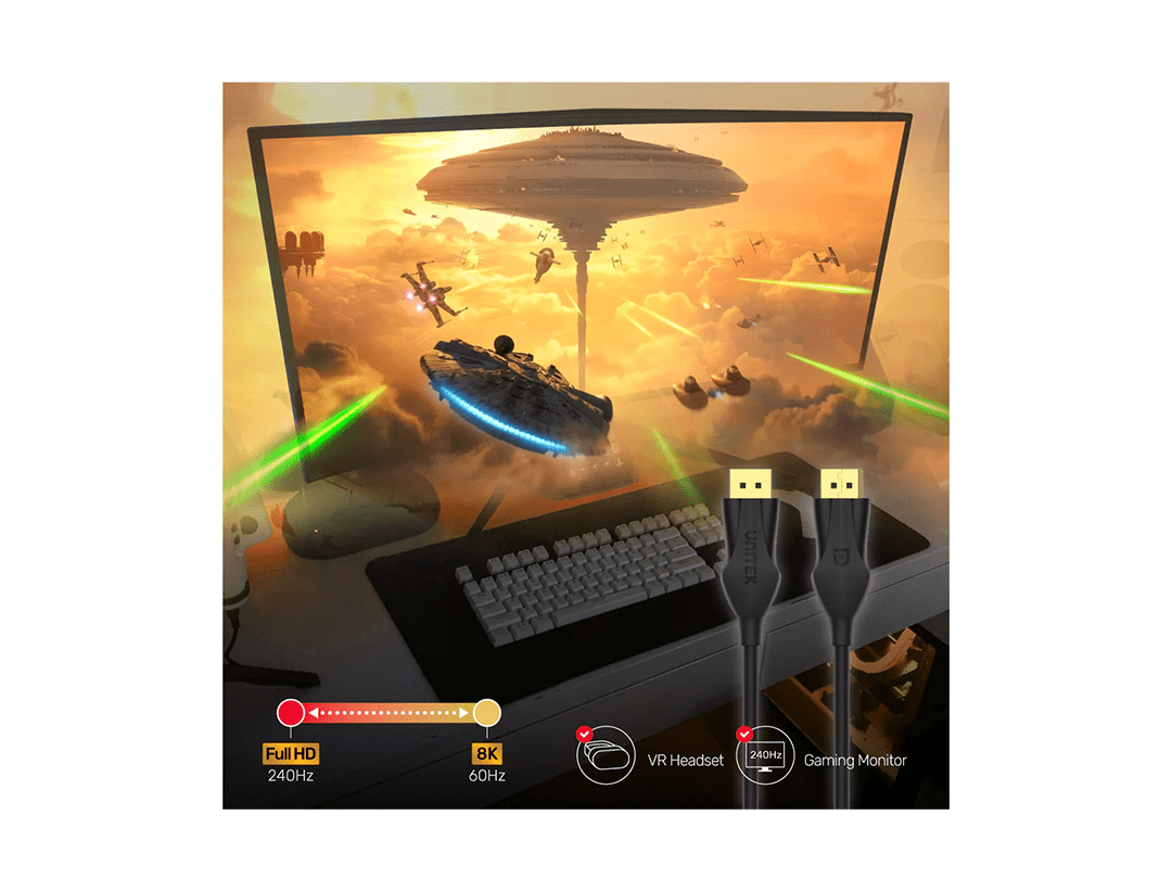 Unitek 8K DisplayPort 1.4 Cable in Black (8K @60Hz, 4K 144Hz, 1440p @240Hz) 3M in Qatar Unitek 8K DisplayPort 1.4 Cable in Black (8K @60Hz, 4K 144Hz, 1440p @240Hz) 3M in Qatar